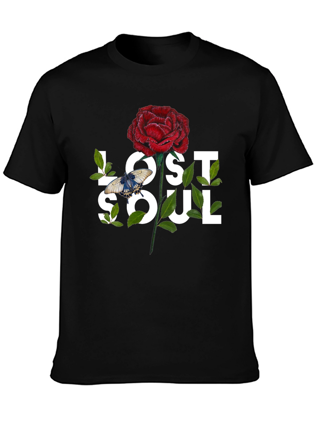 Lost Soul Rose Graphic Tee - Black Casual T-Shirt