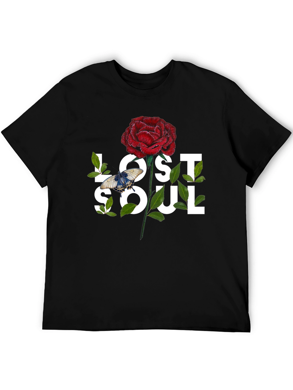 Lost Soul Rose Graphic Tee - Black Casual T-Shirt