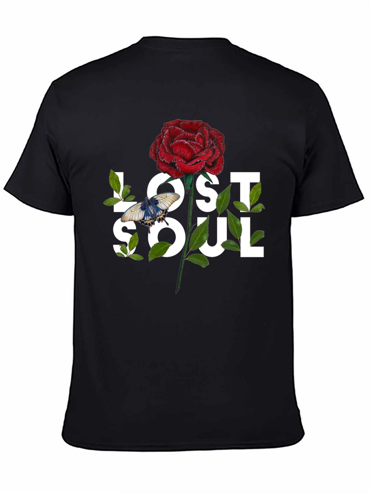 Lost Soul Rose Graphic Tee - Black Casual T-Shirt