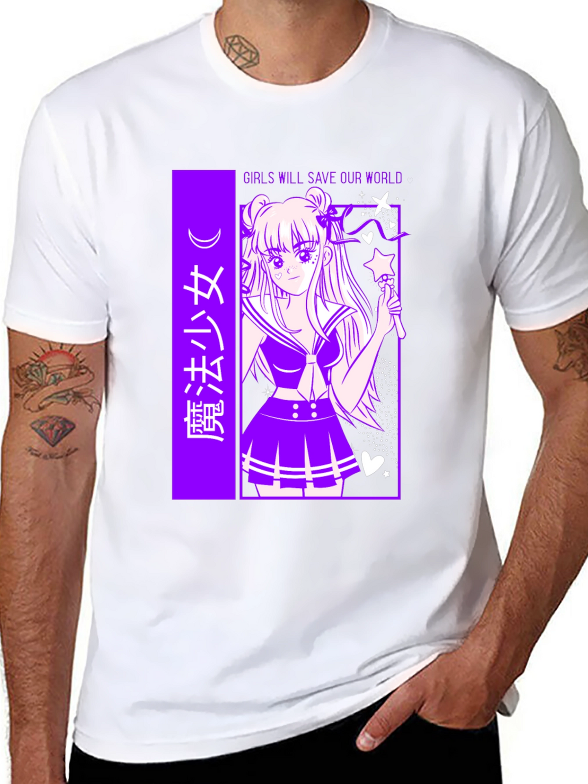 Anime Graphic T-Shirt - Girls Save Our World