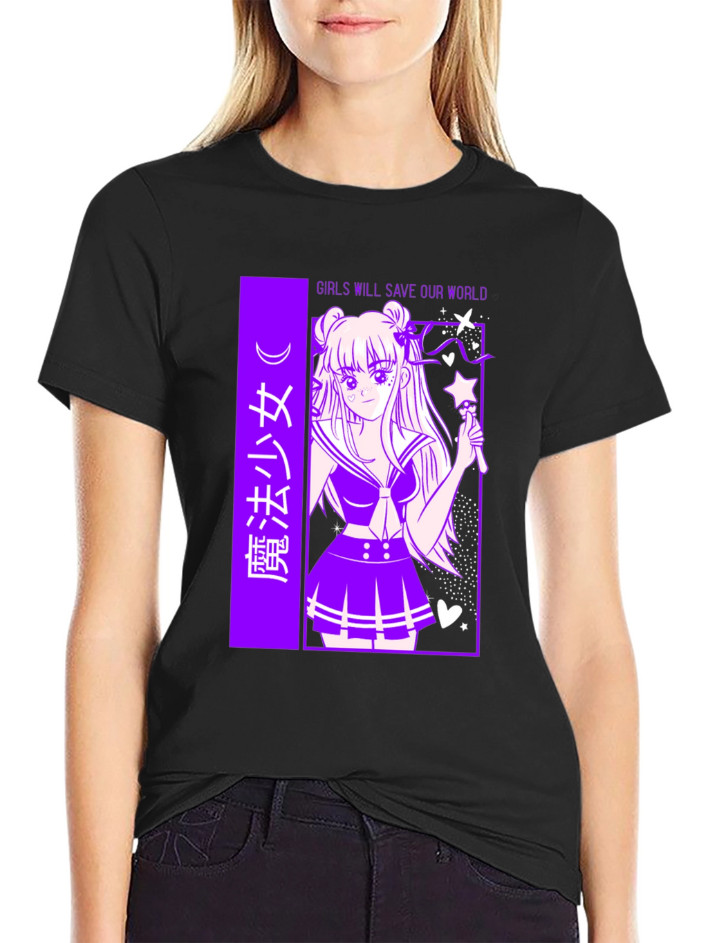 Anime Graphic T-Shirt - Girls Save Our World