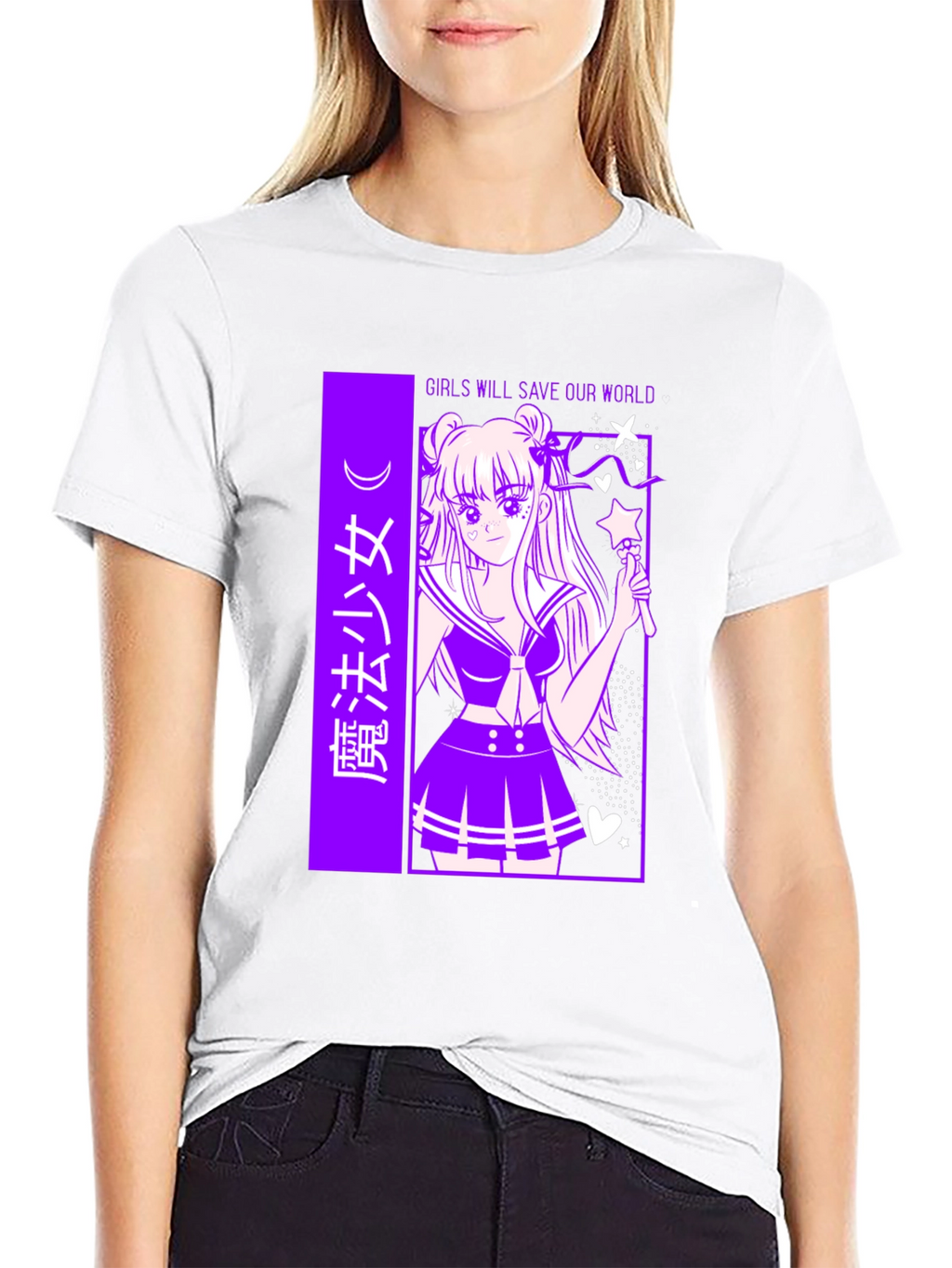 Anime Graphic T-Shirt - Girls Save Our World