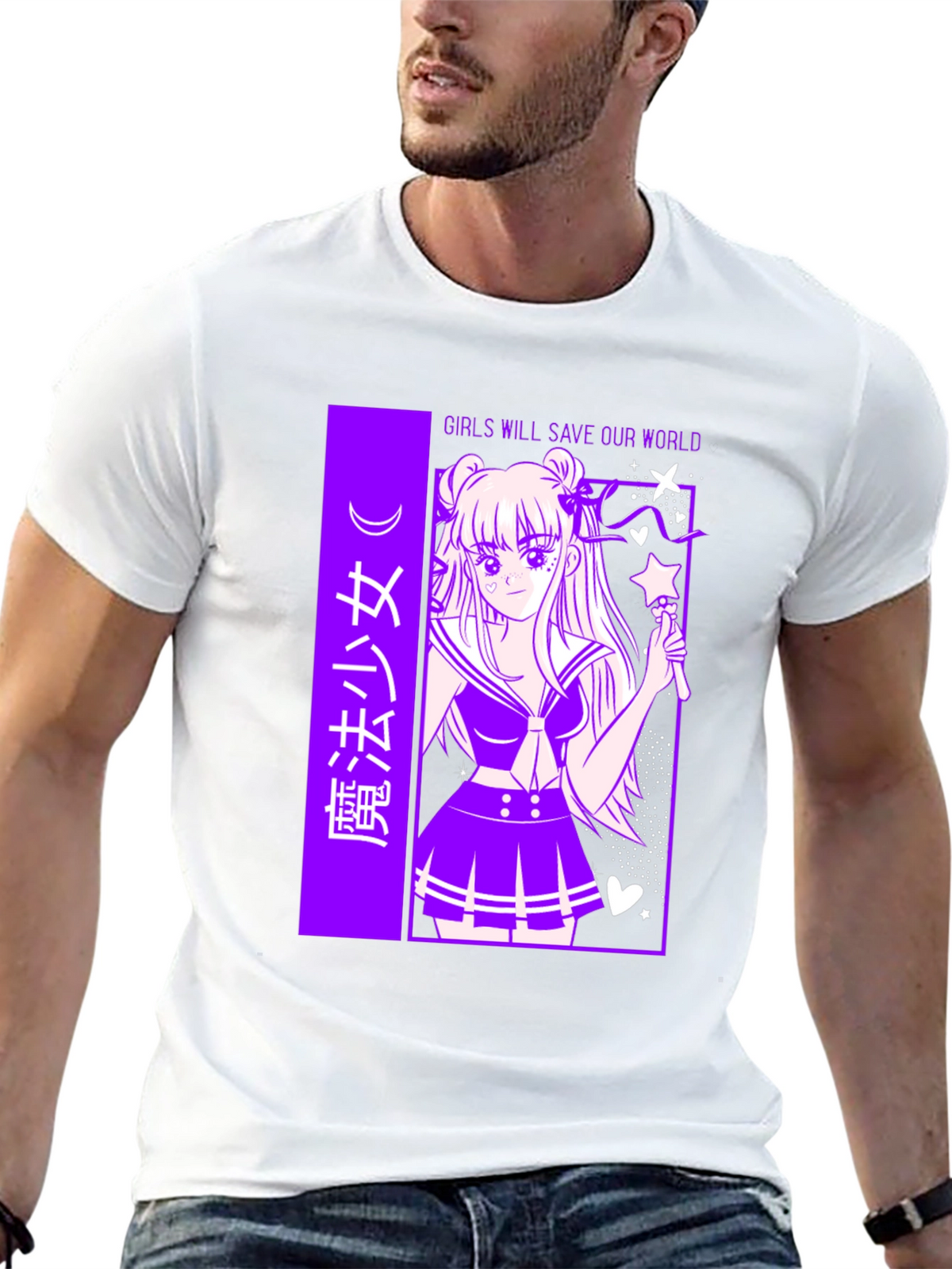 Anime Graphic T-Shirt - Girls Save Our World