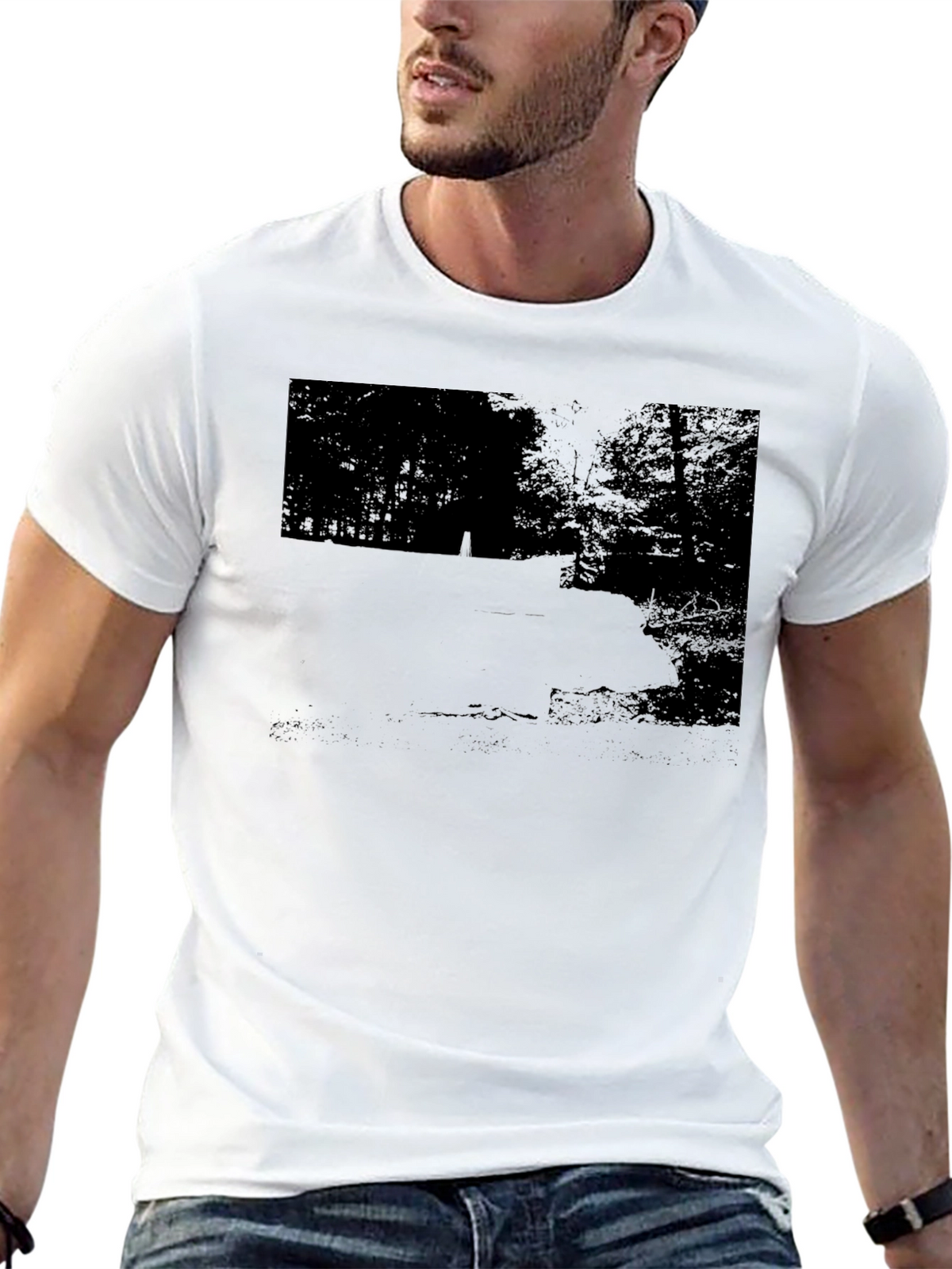 Mens Black Graphic Tee - Nature Scene