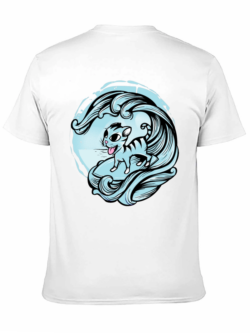 Surfing Cat Graphic Tee - Cool Wave Design