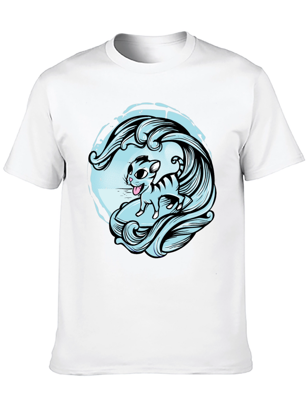 Surfing Cat Graphic Tee - Cool Wave Design