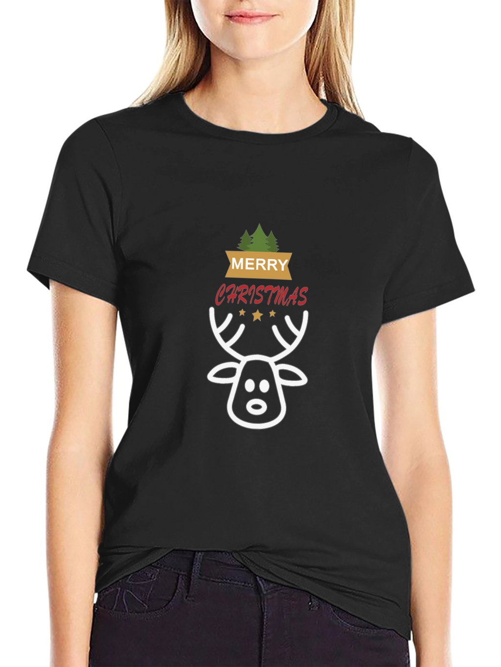 Merry Christmas Reindeer Graphic Tee - Holiday Cheer