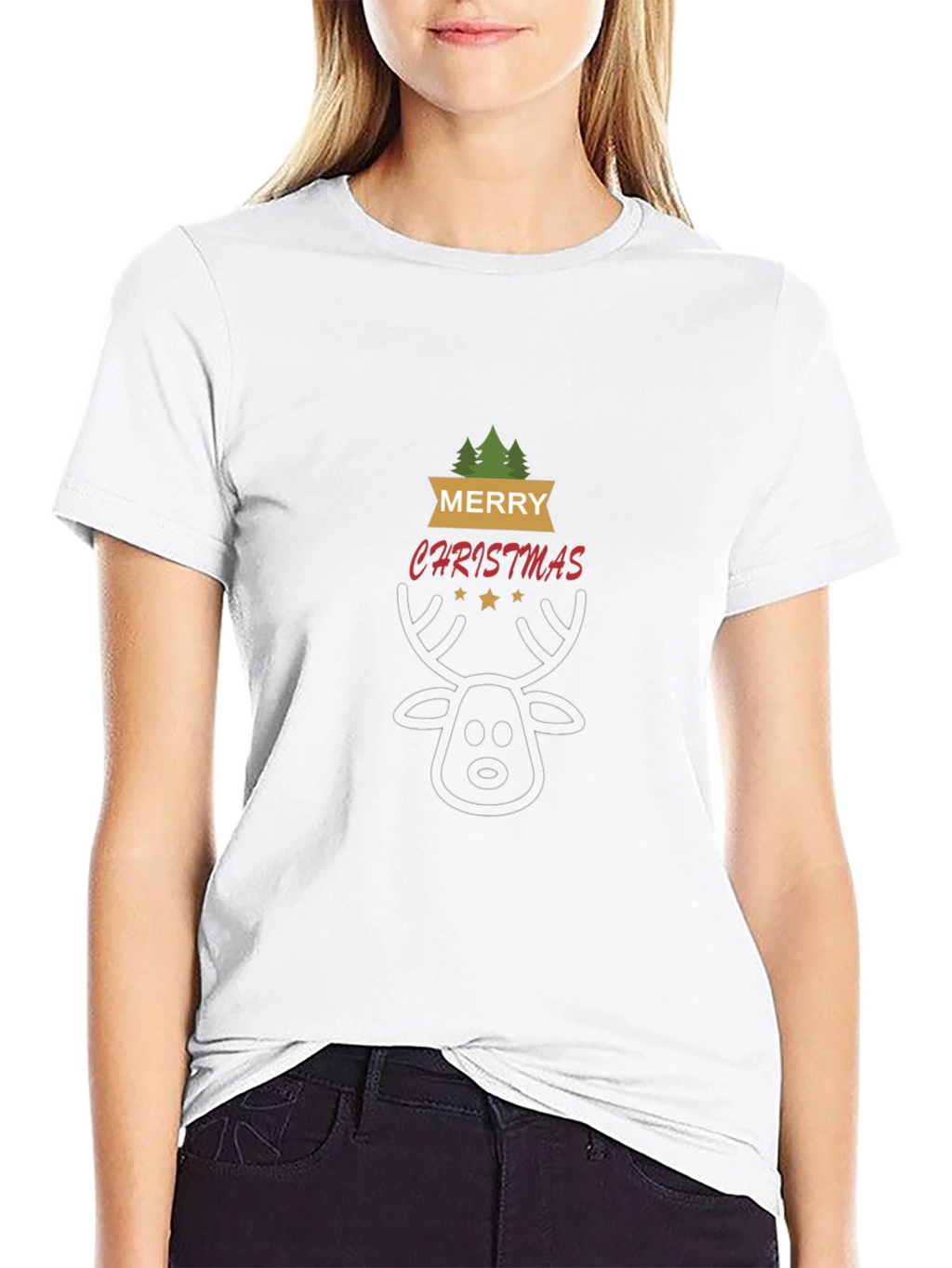 Merry Christmas Reindeer Graphic Tee - Holiday Cheer