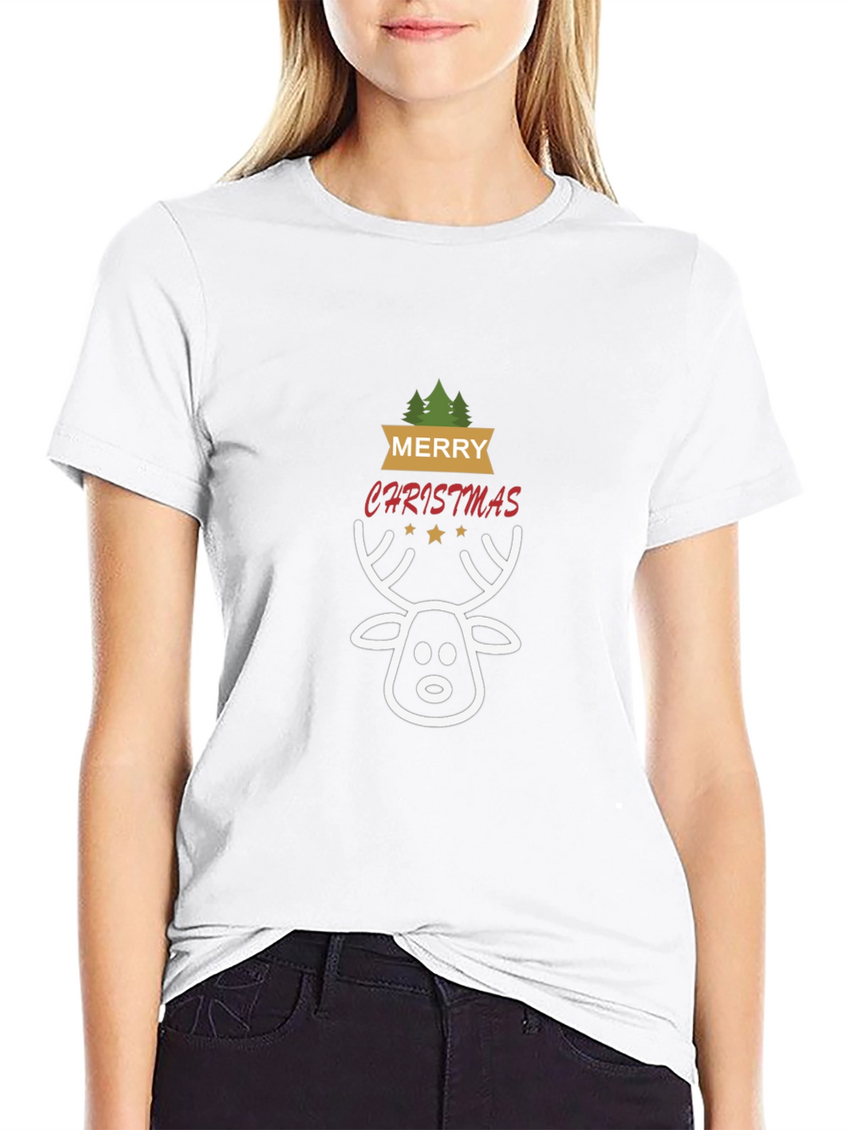 Merry Christmas Reindeer Graphic Tee - Holiday Cheer