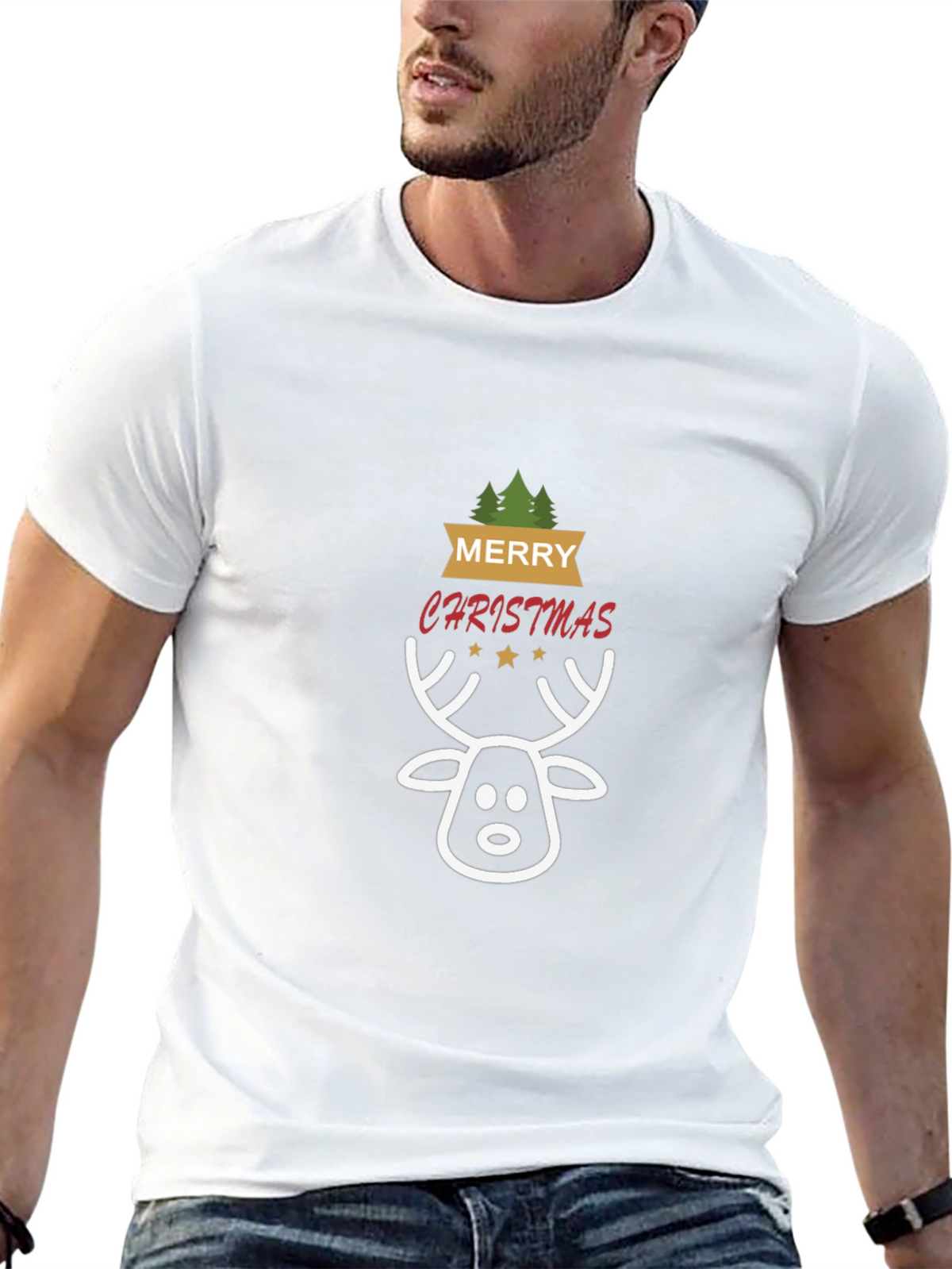 Merry Christmas Reindeer Graphic Tee - Holiday Cheer