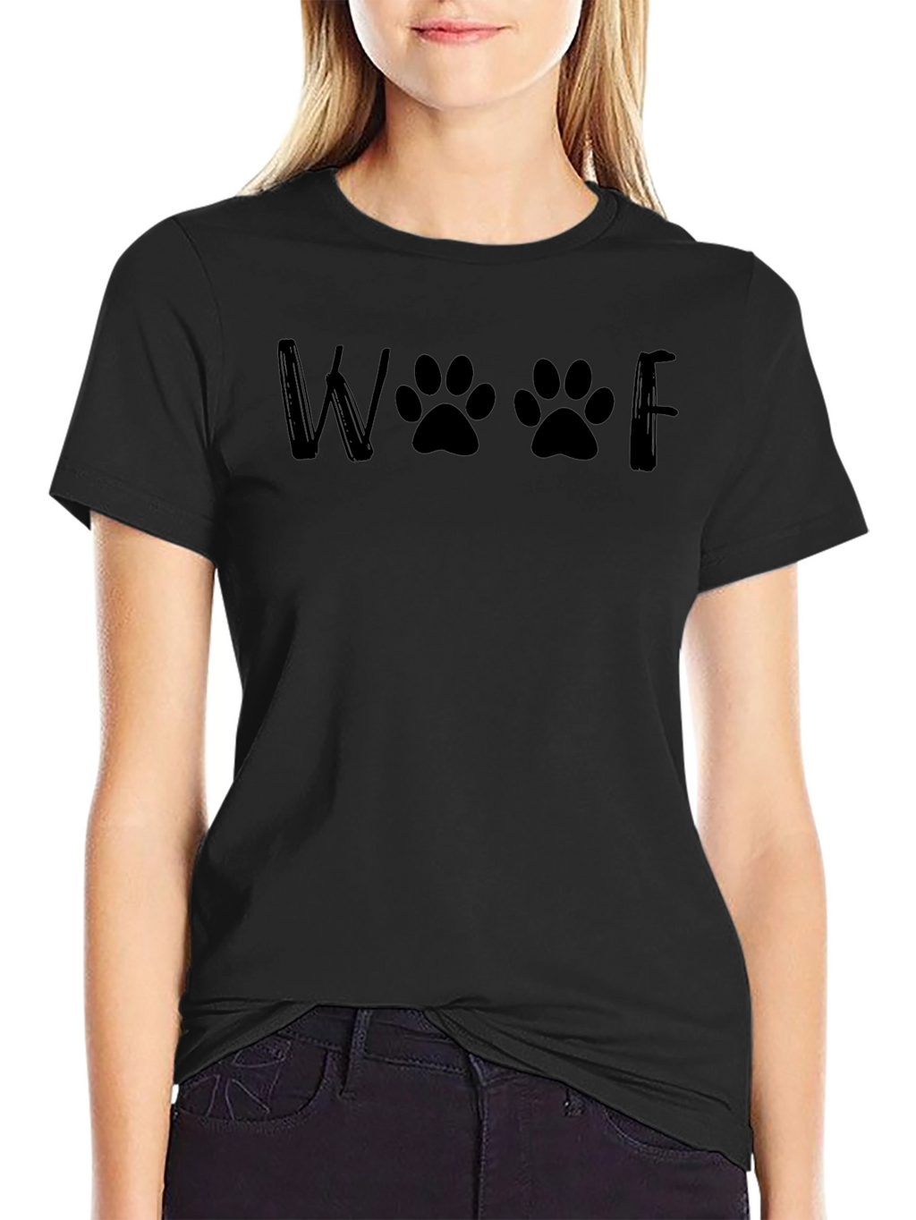 Woof Paw Print Graphic Tee - Black Unisex T-Shirt