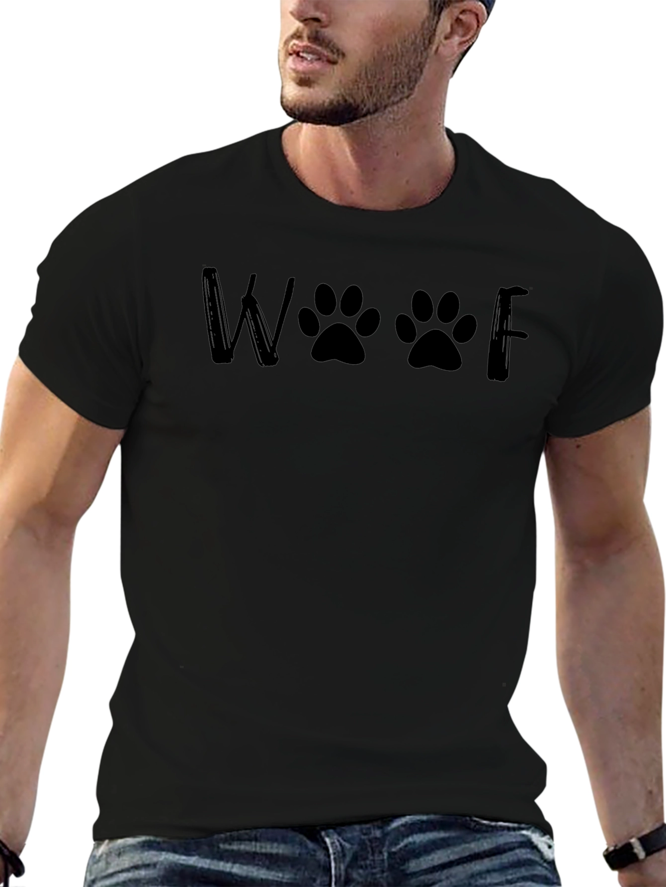 Woof Paw Print Graphic Tee - Black Unisex T-Shirt