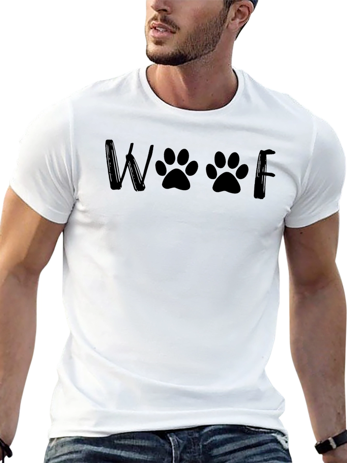 Woof Paw Print Graphic Tee - Black Unisex T-Shirt