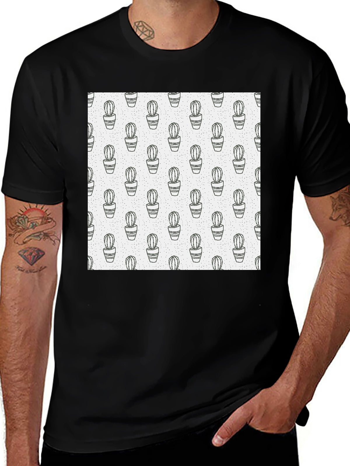 Cactus Print T-Shirt - Modern Black Tee
