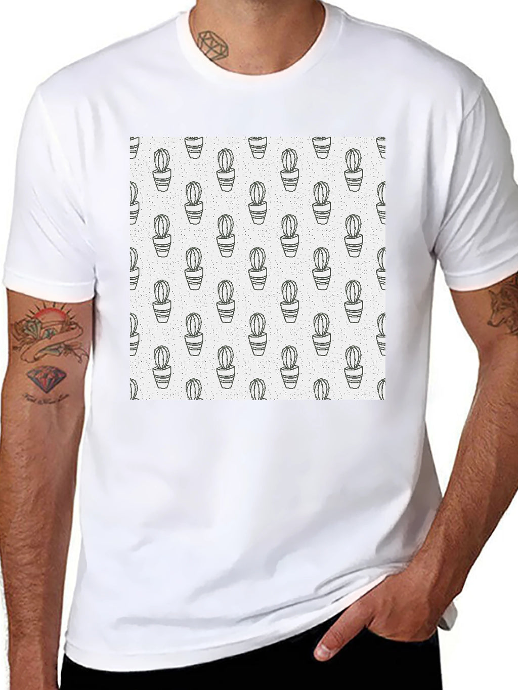 Cactus Print T-Shirt - Modern Black Tee