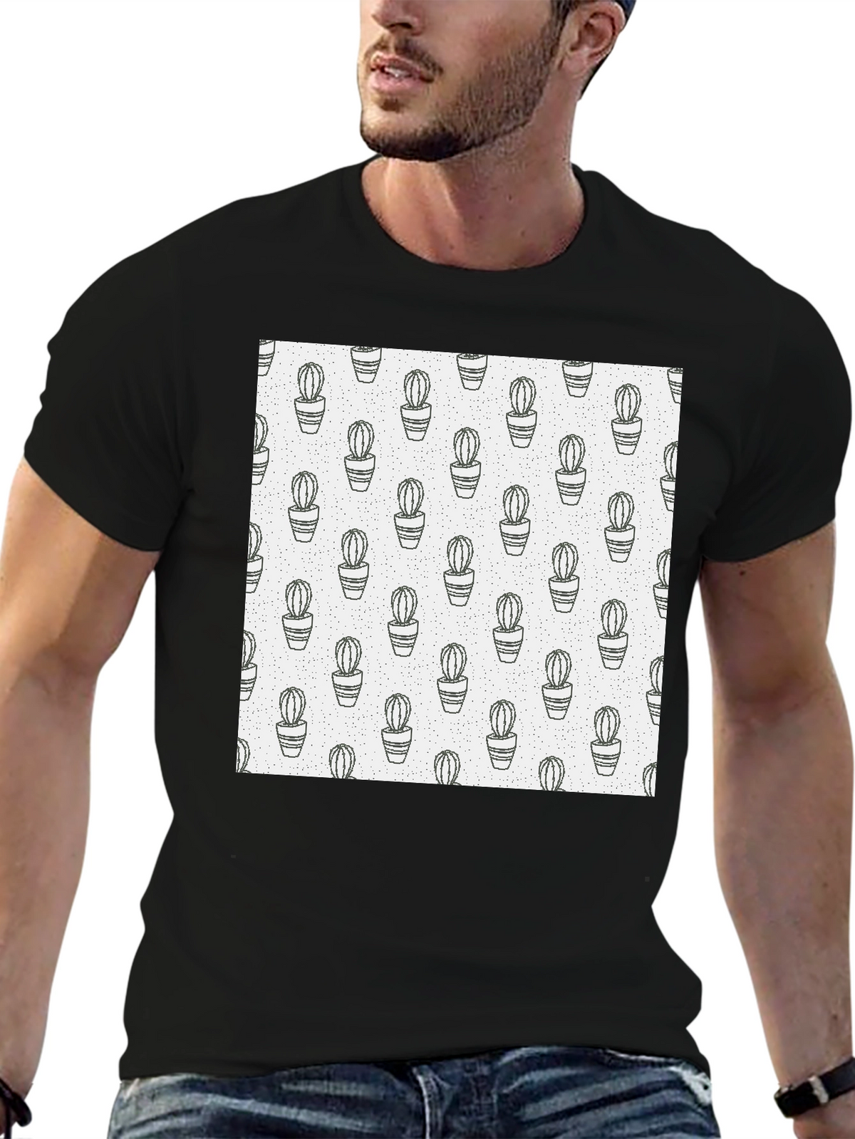 Cactus Print T-Shirt - Modern Black Tee