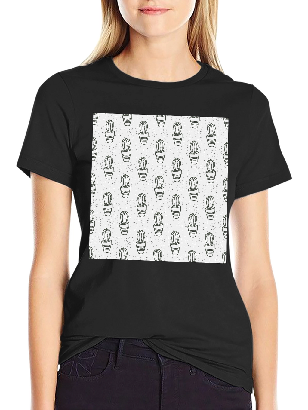Cactus Print T-Shirt - Modern Black Tee