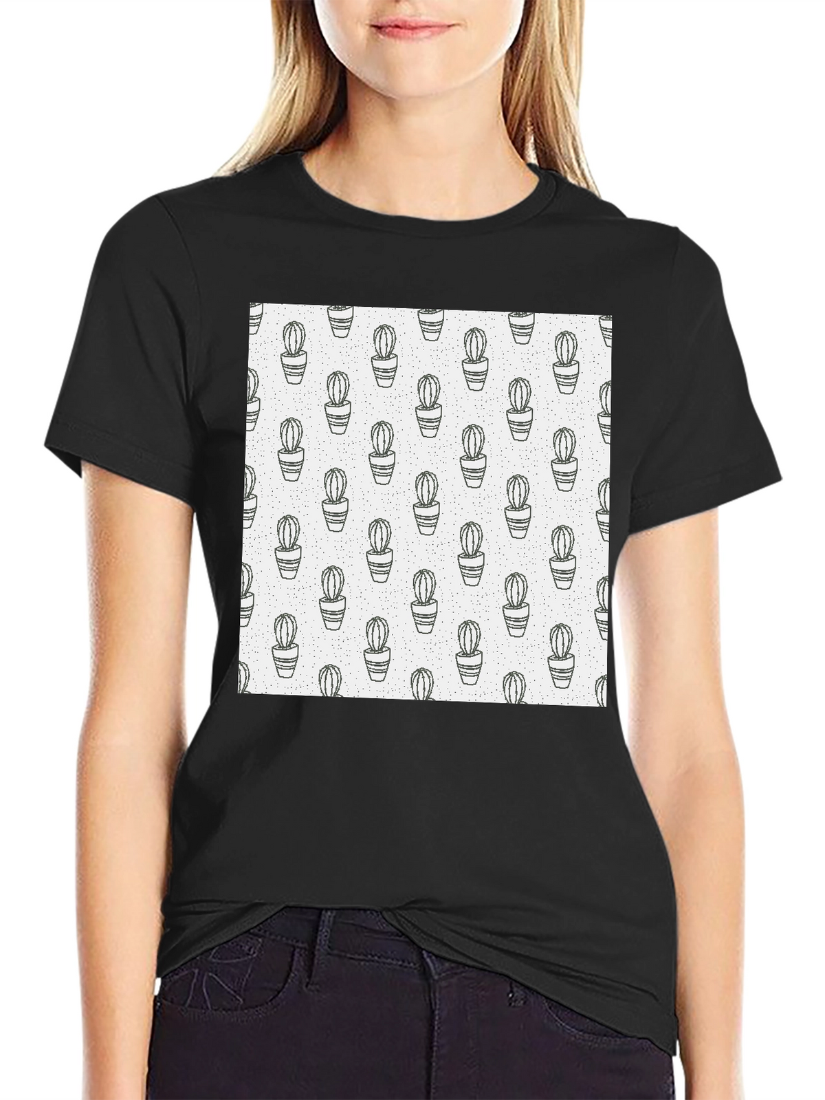 Cactus Print T-Shirt - Modern Black Tee