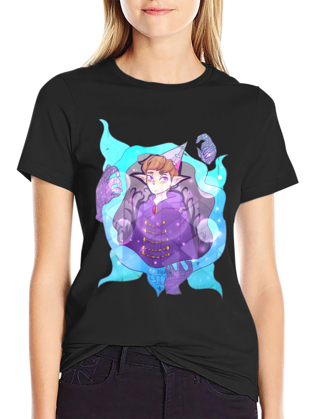 Magical Character Graphic Print Black Tee