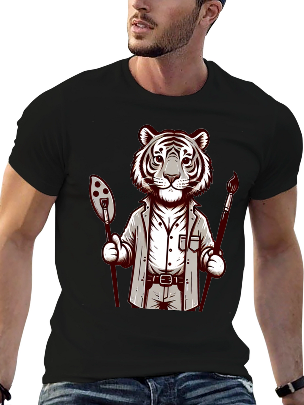 Tiger Artist Graphic Tee - Unique Design