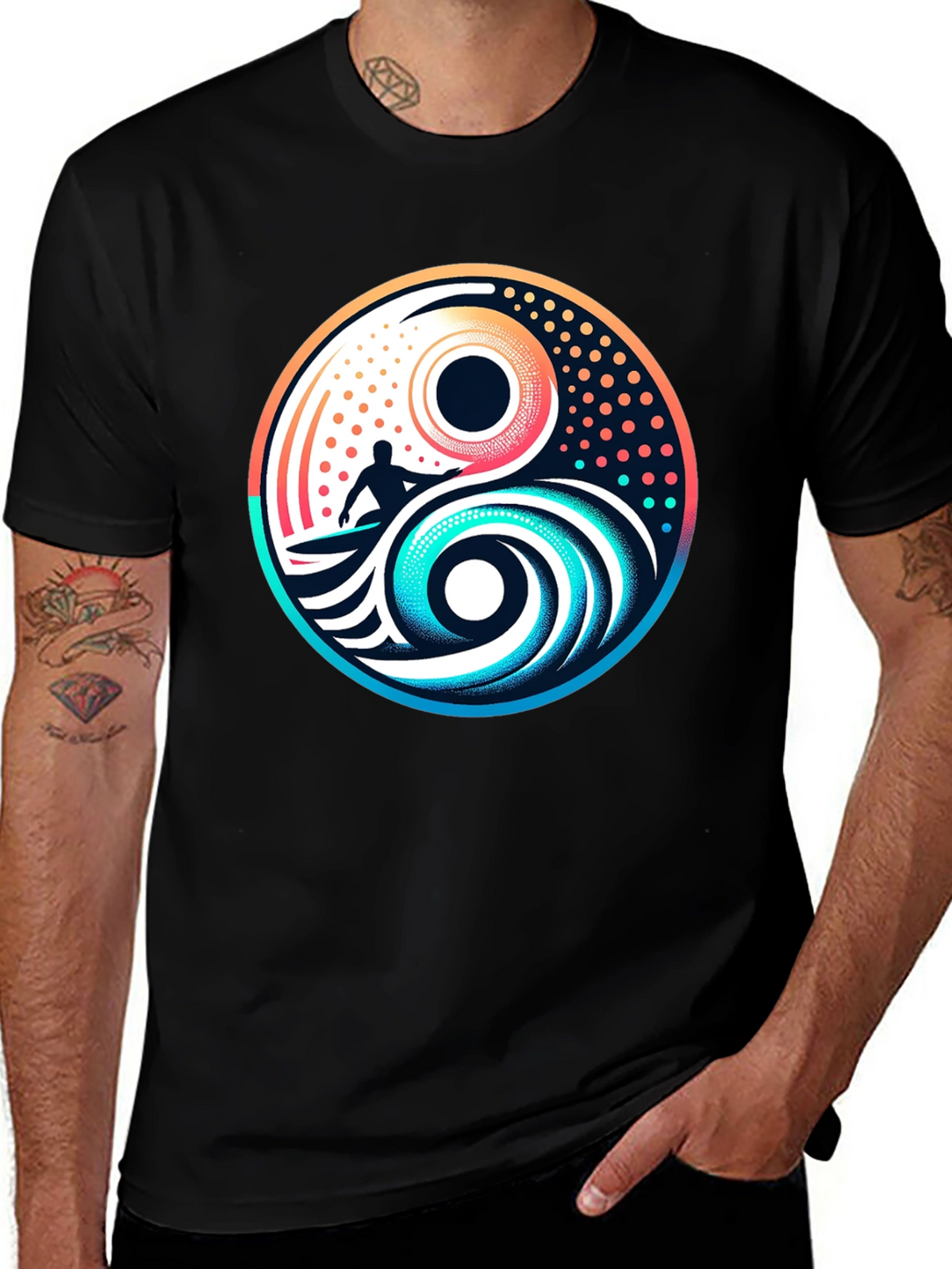 Yin Yang Surfer Graphic Tee - Stylish Black T-Shirt