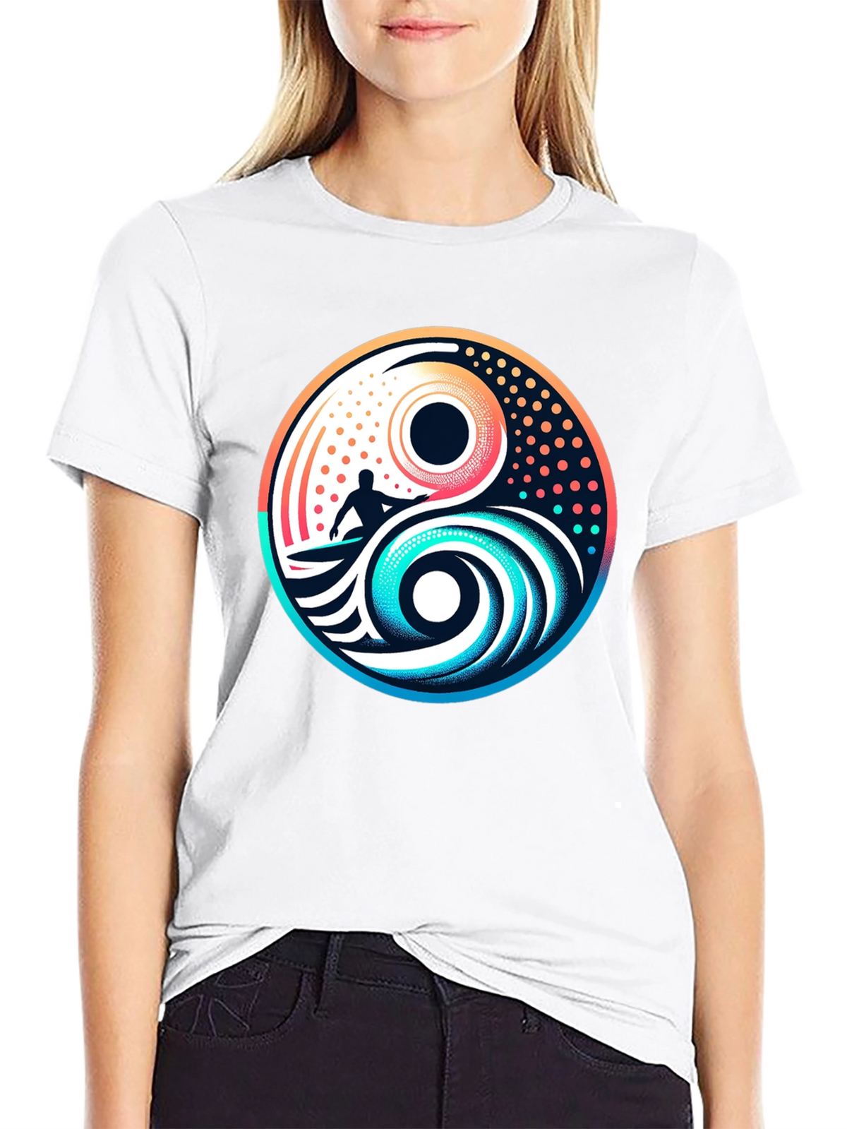 Yin Yang Surfer Graphic Tee - Stylish Black T-Shirt
