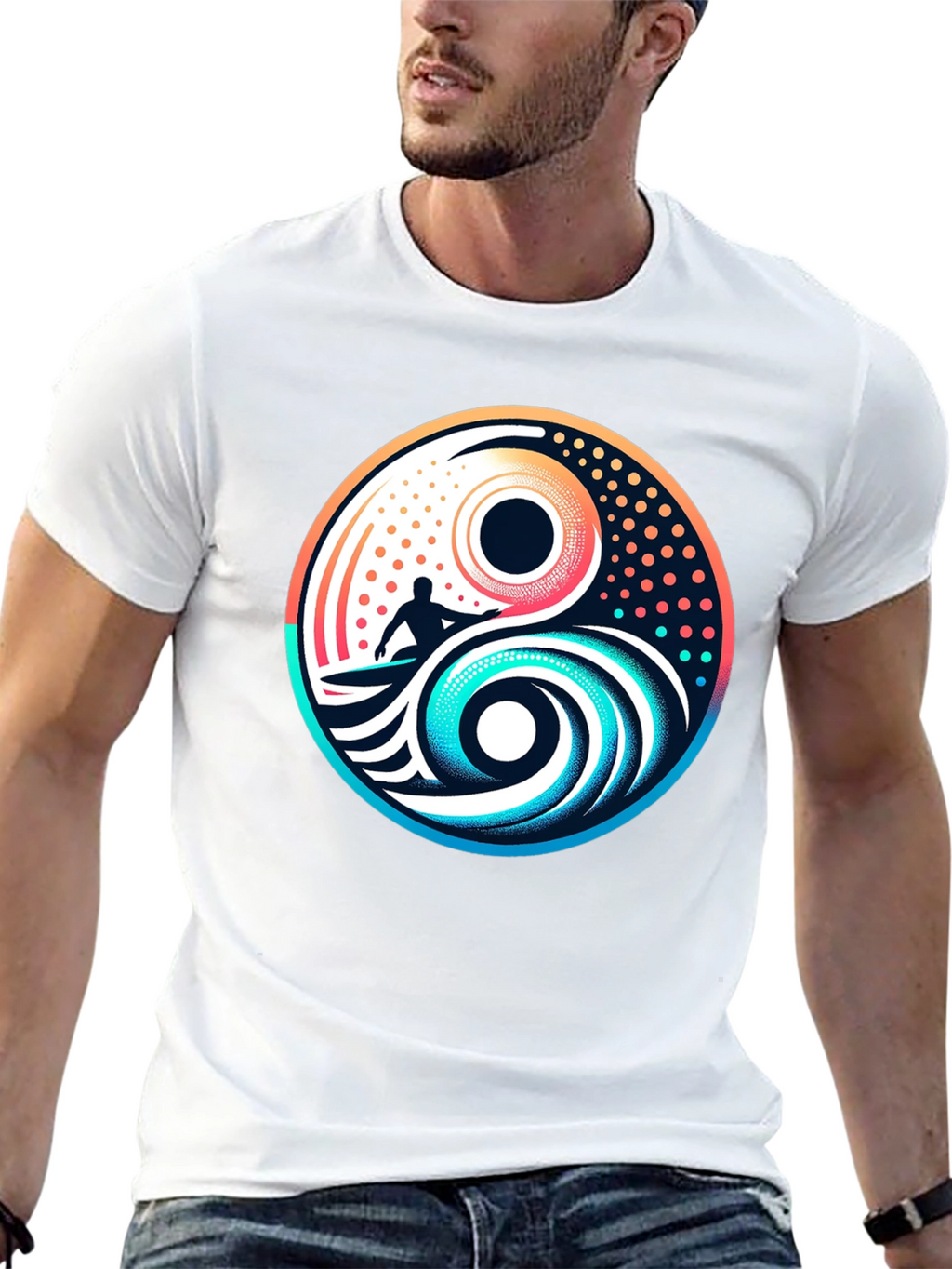 Yin Yang Surfer Graphic Tee - Stylish Black T-Shirt