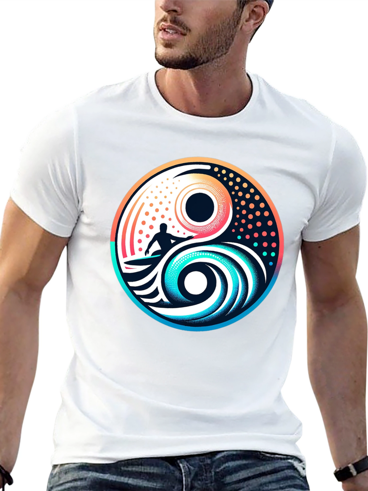 Yin Yang Surfer Graphic Tee - Stylish Black T-Shirt