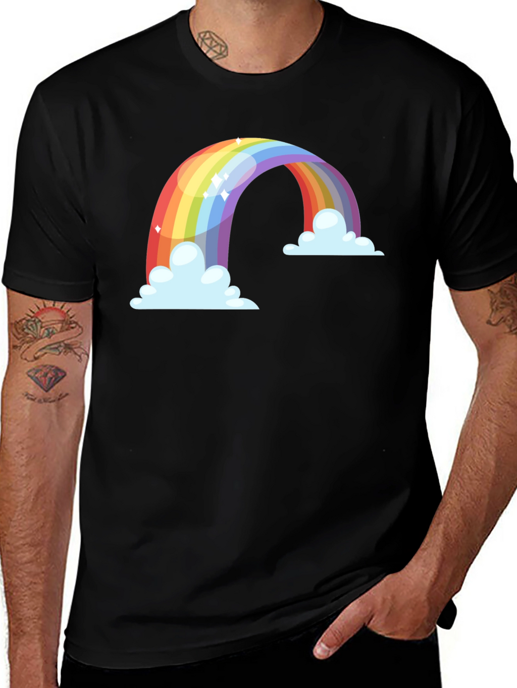 Rainbow Cloud Graphic Tee - Black Cotton Blend