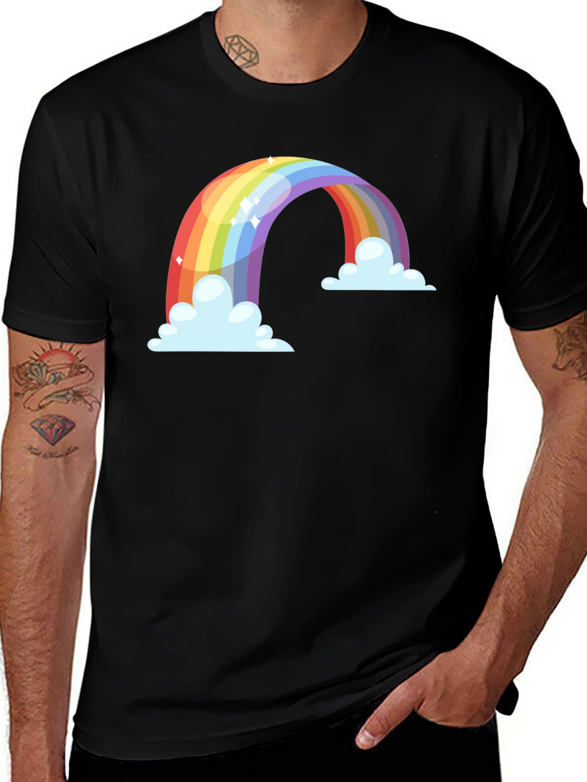 Rainbow Cloud Graphic Tee - Black Cotton Blend