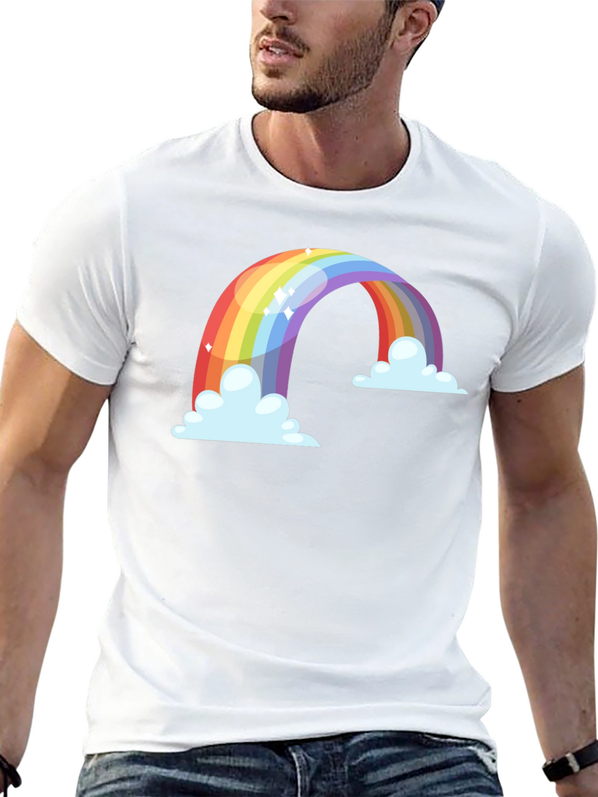 Rainbow Cloud Graphic Tee - Black Cotton Blend
