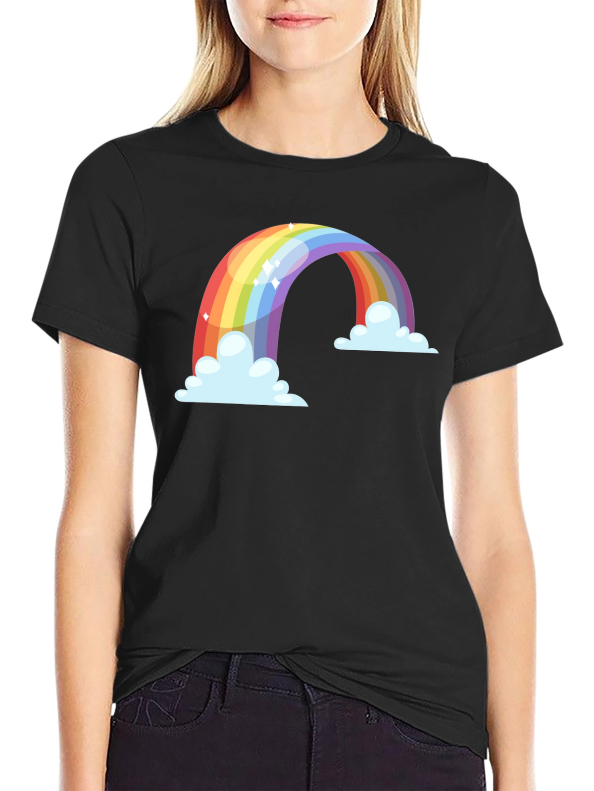 Rainbow Cloud Graphic Tee - Black Cotton Blend