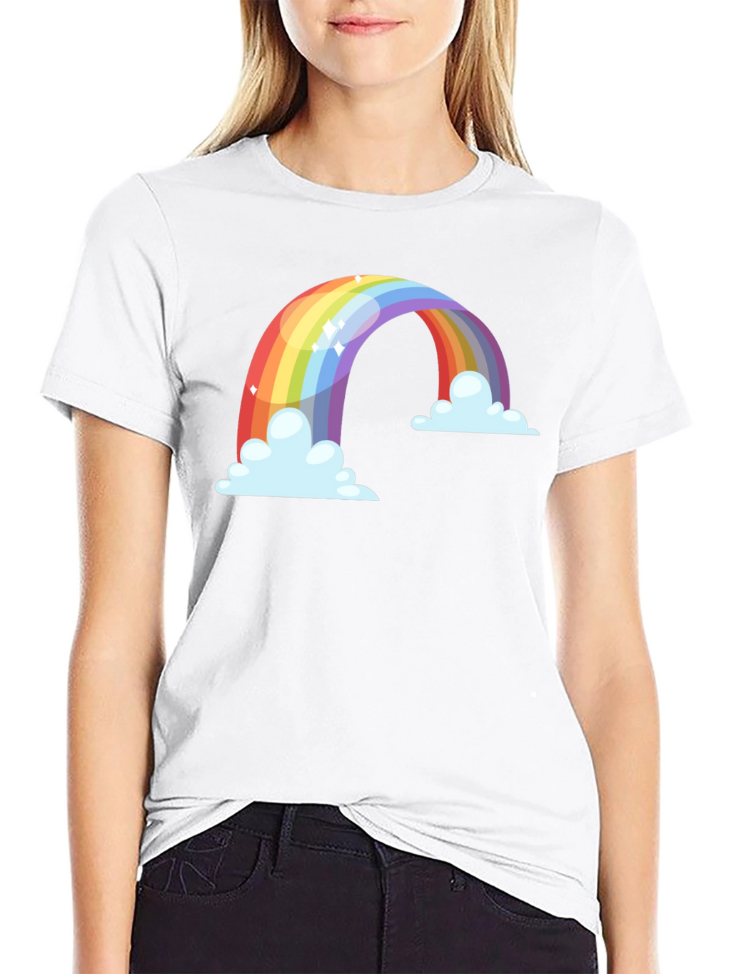 Rainbow Cloud Graphic Tee - Black Cotton Blend