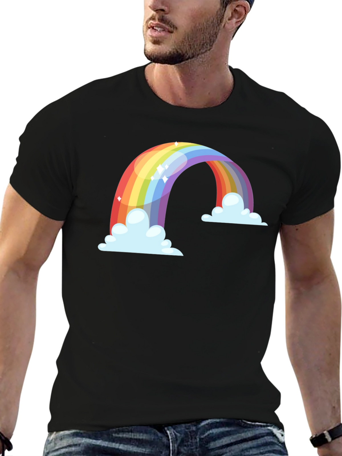 Rainbow Cloud Graphic Tee - Black Cotton Blend