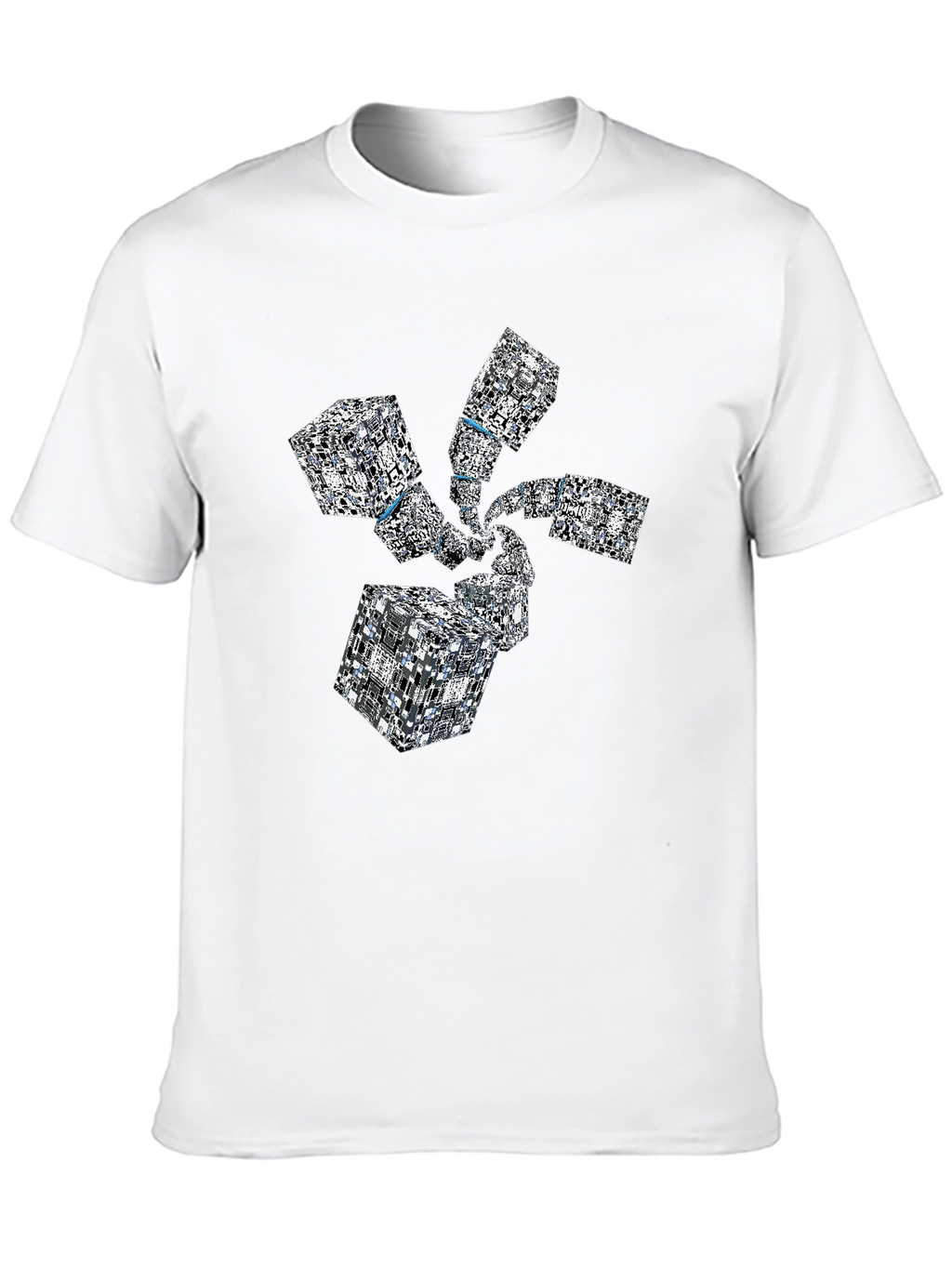 Abstract Geometric Cube Spiral Black T-Shirt