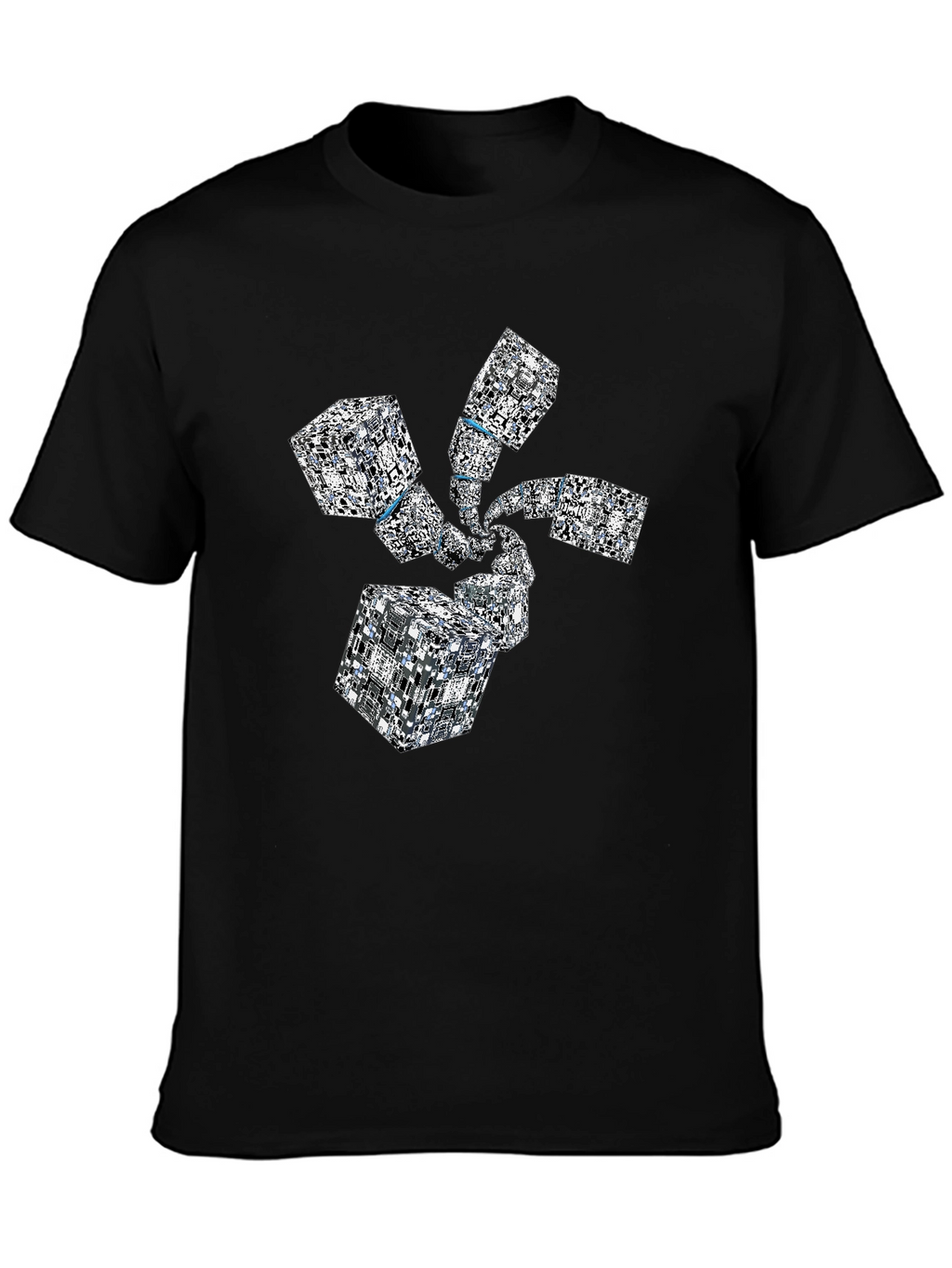 Abstract Geometric Cube Spiral Black T-Shirt
