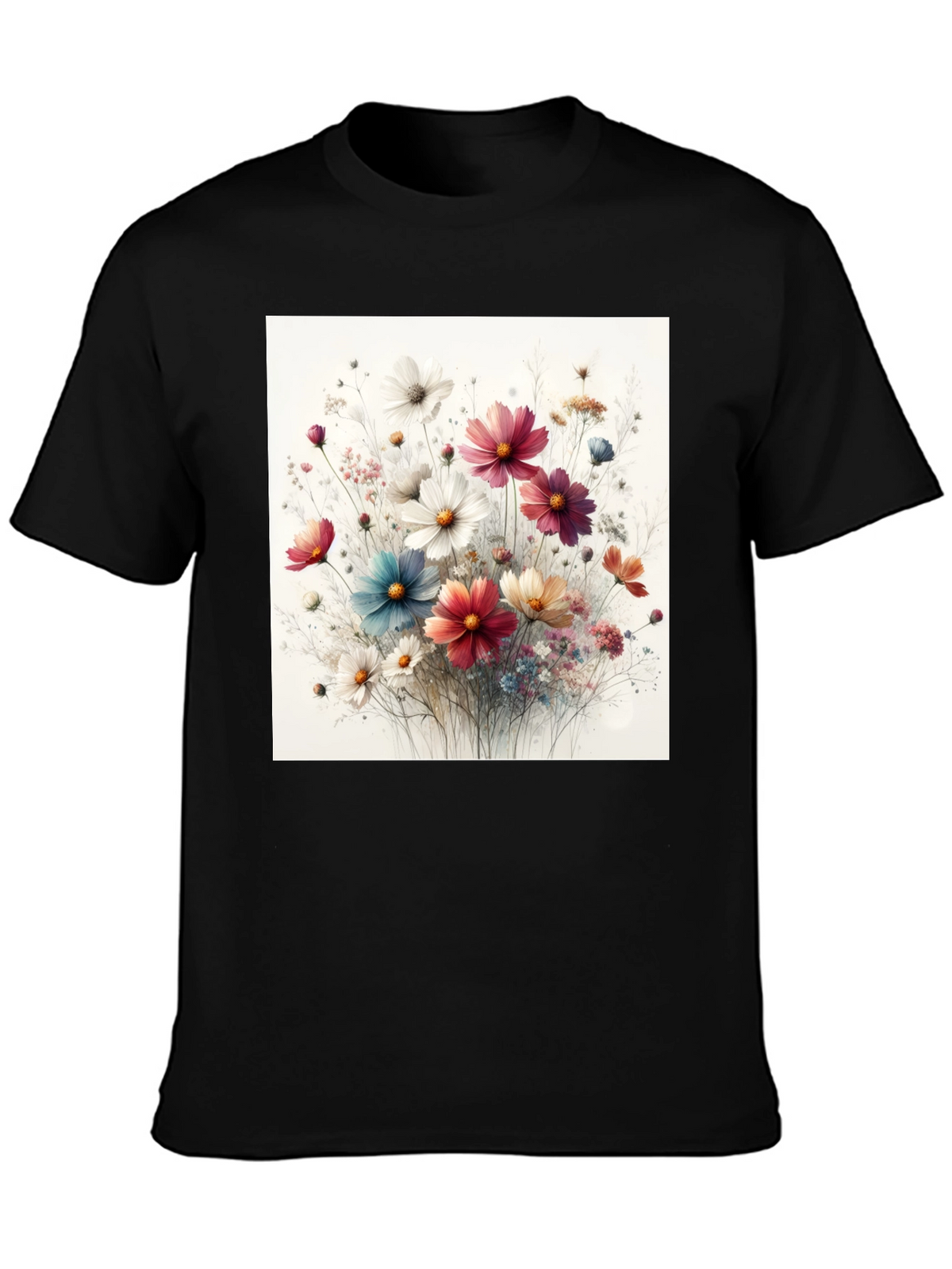 Floral Print Black T-Shirt for Men