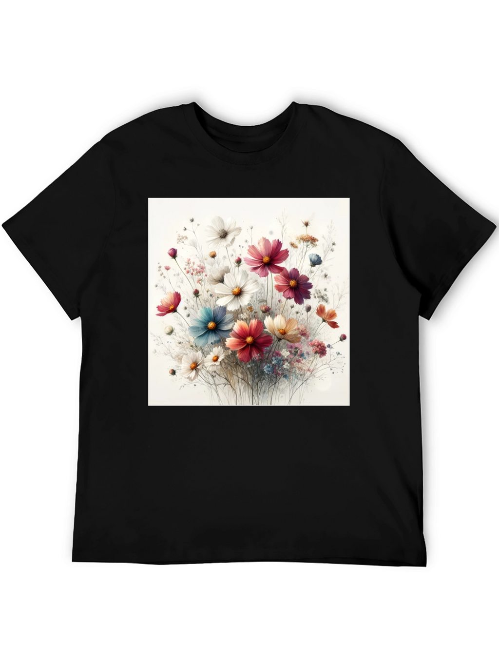 Floral Print Black T-Shirt for Men