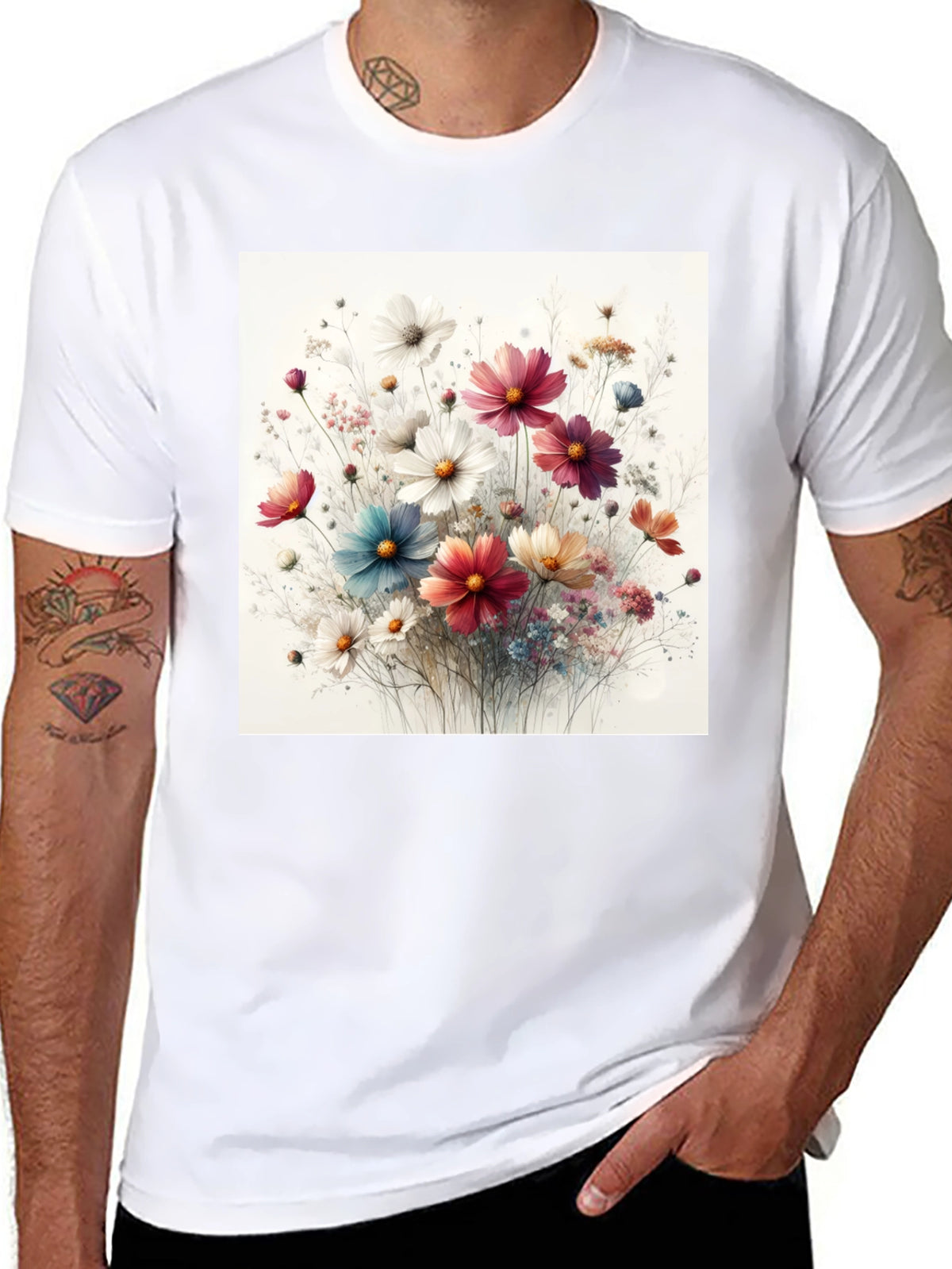 Floral Print Black T-Shirt for Men