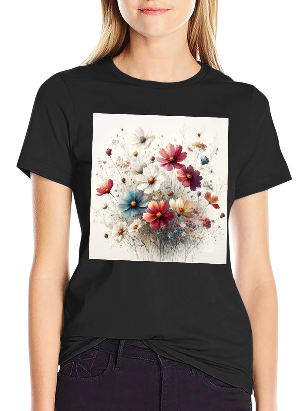 Floral Print Black T-Shirt for Men