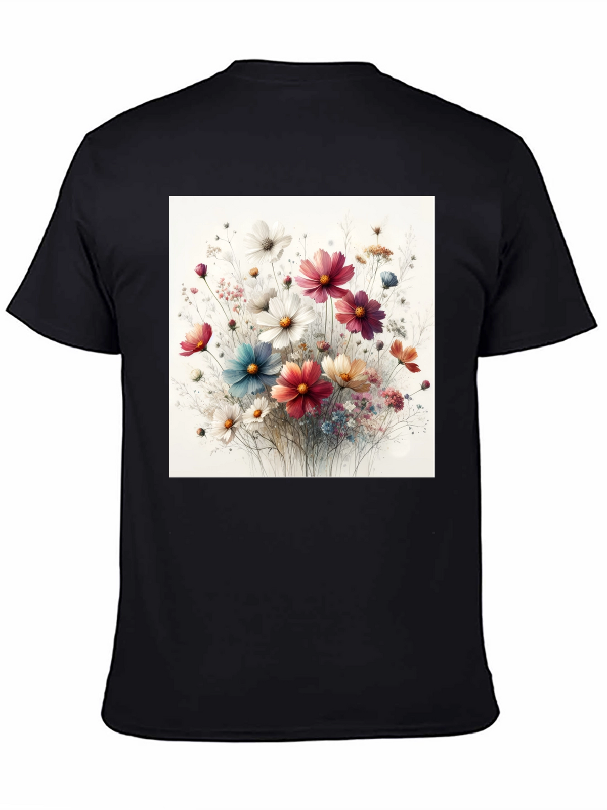 Floral Print Black T-Shirt for Men