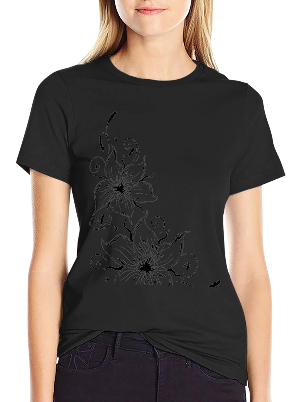 Floral Graphic Black T-Shirt - Stylish Casual Wear