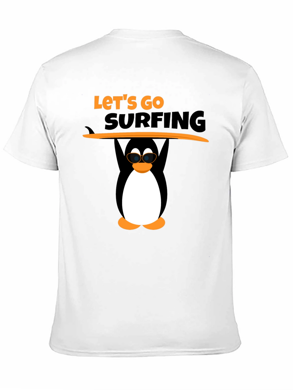 Lets Go Surfing Black T-Shirt with Penguin Graphic