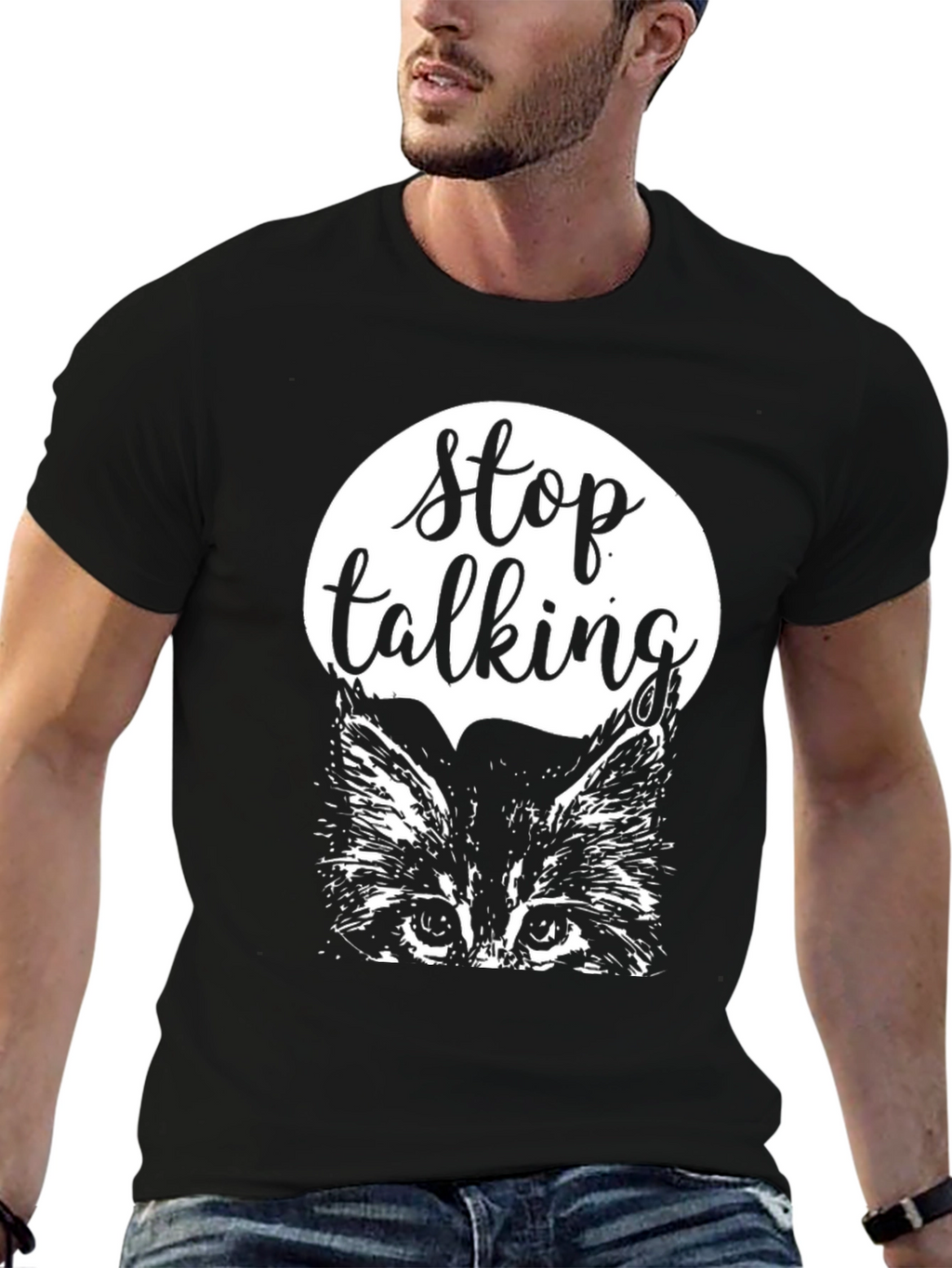 Stop Talking Cat Graphic Tee - Black Cotton