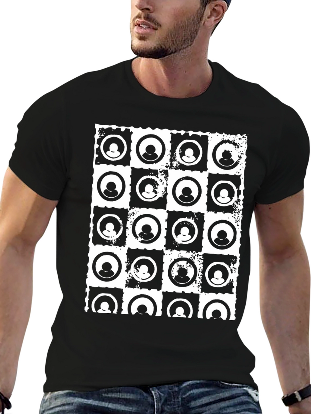 Abstract Grid Graphic Black T-Shirt