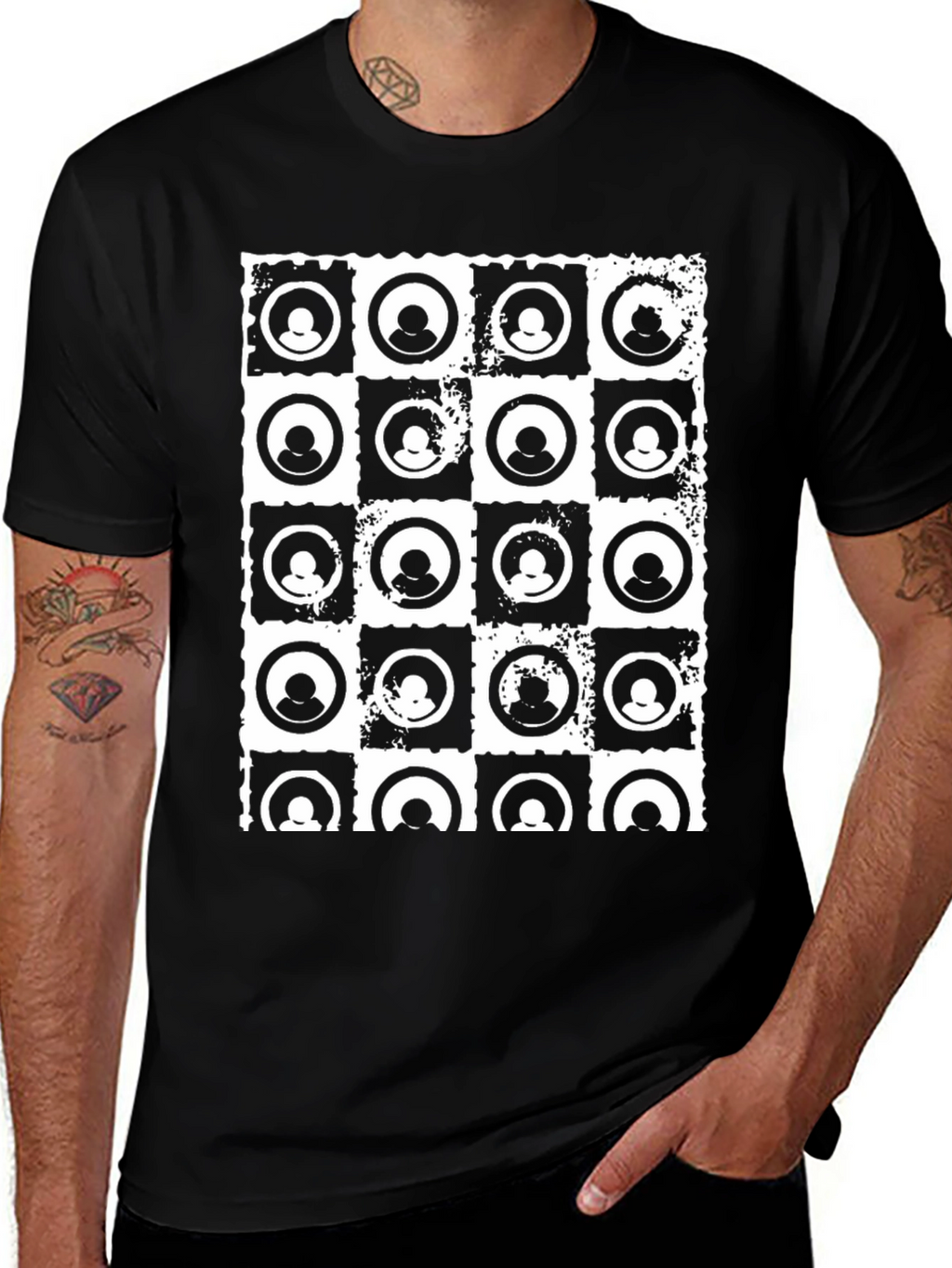 Abstract Grid Graphic Black T-Shirt