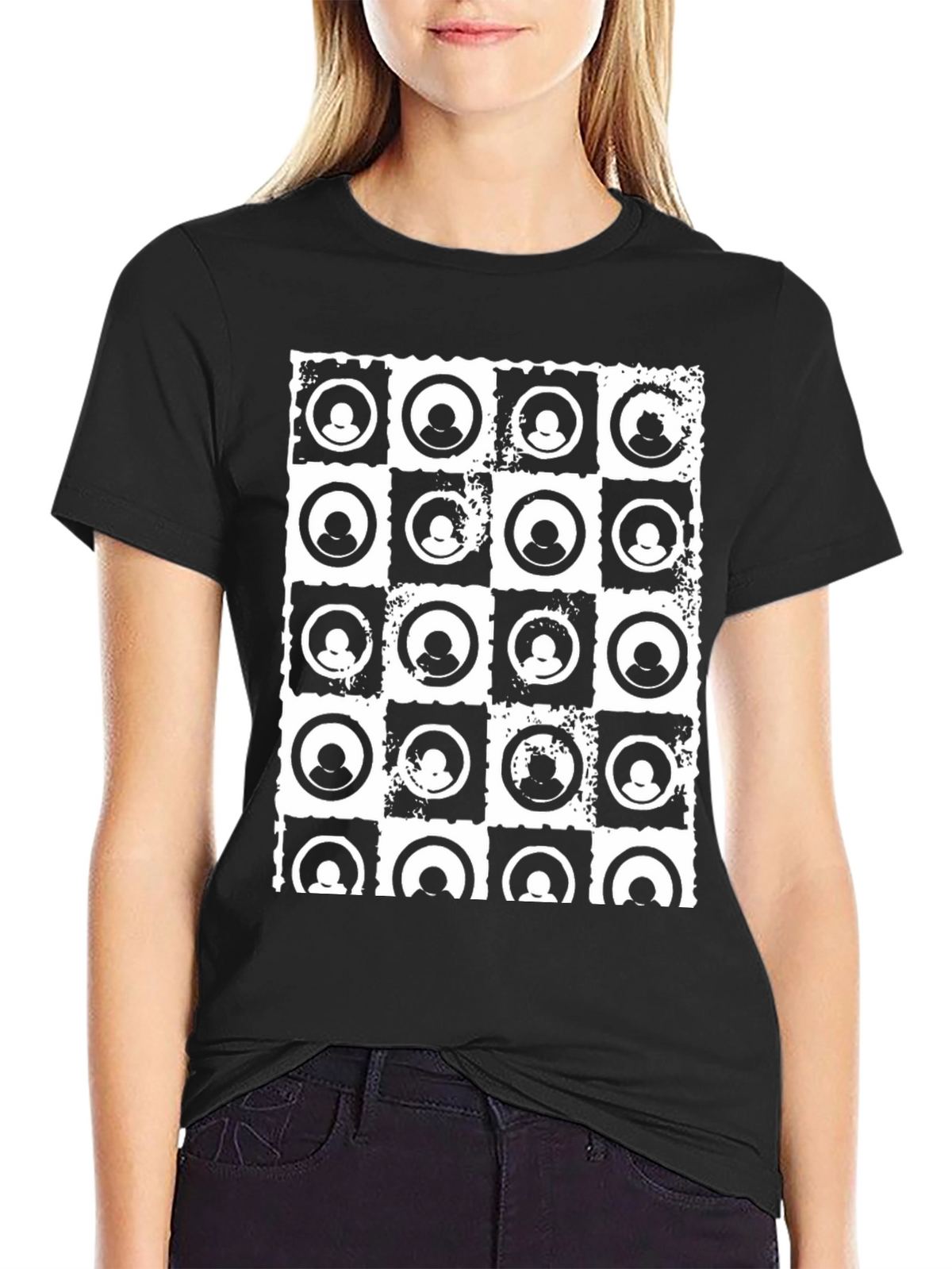Abstract Grid Graphic Black T-Shirt