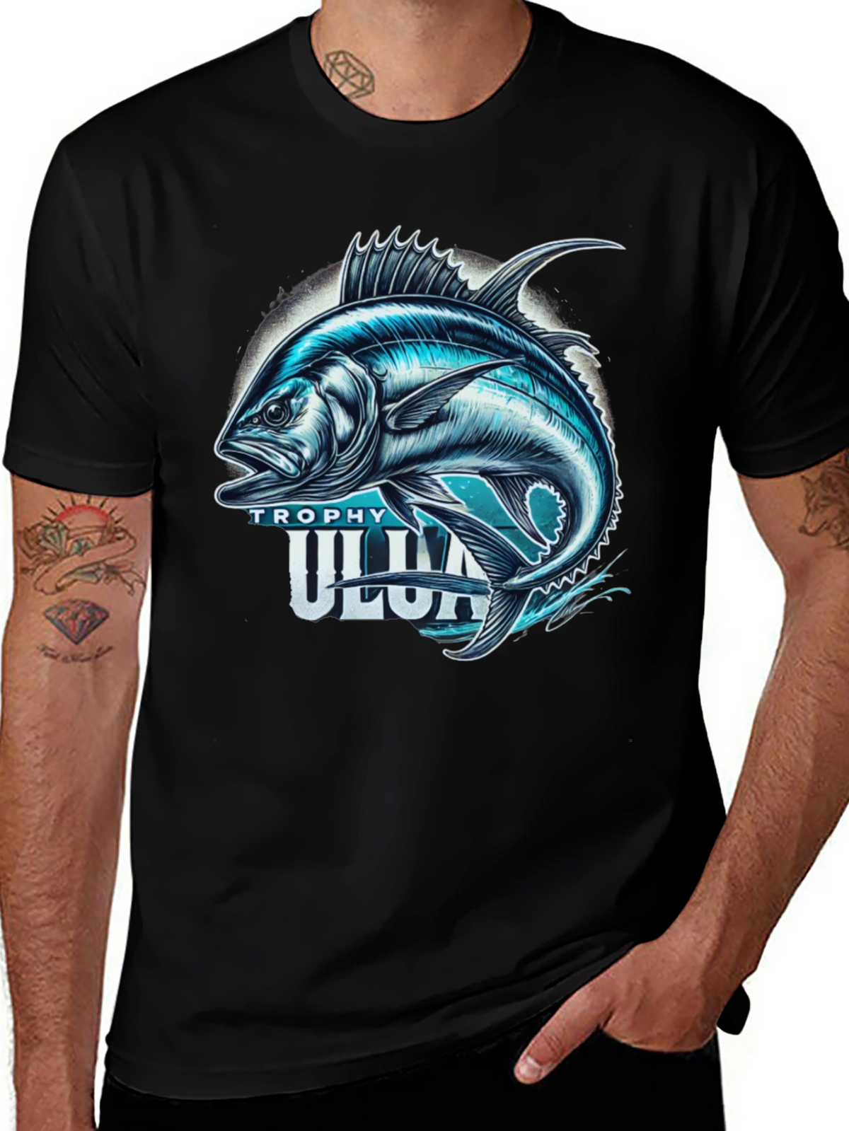 Trophy Ulua Black T-Shirt Fishing Graphic