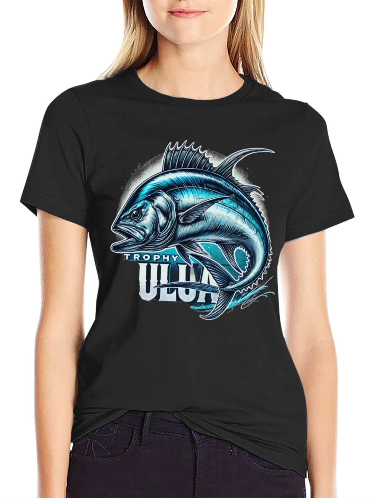 Trophy Ulua Black T-Shirt Fishing Graphic