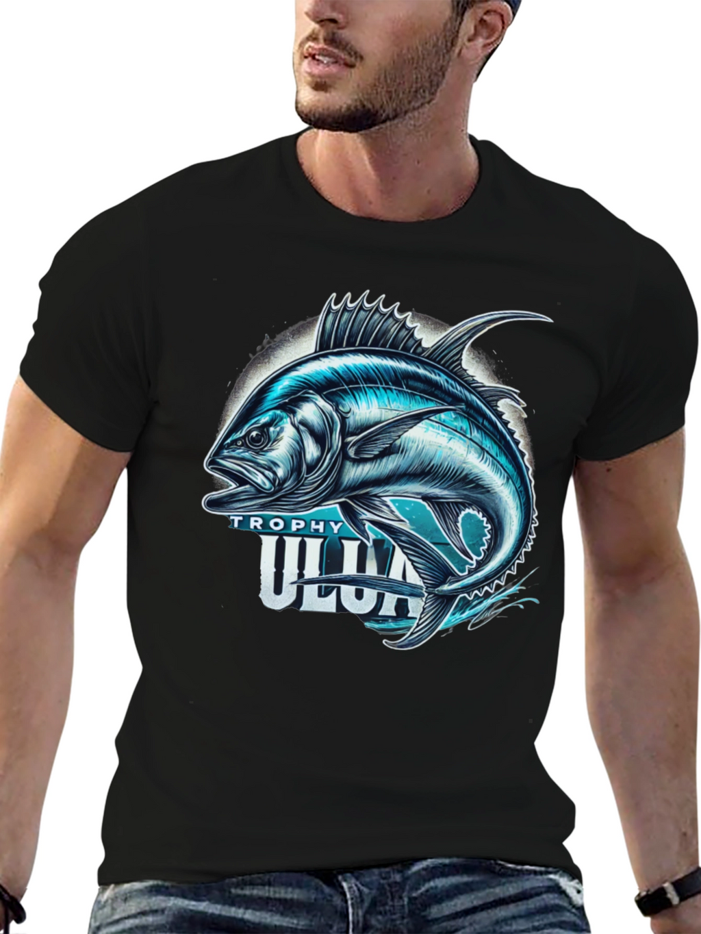 Trophy Ulua Black T-Shirt Fishing Graphic